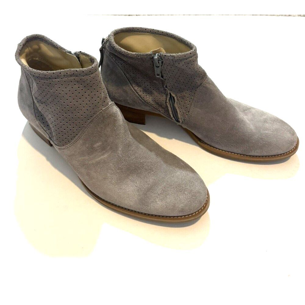 Paul Green Suede Womens UK5 US 7.5 Shoes Gray Leather Ankle Bootie Side Zipper